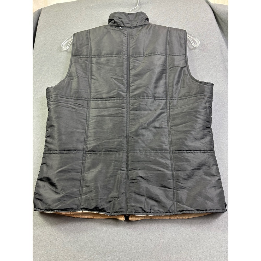 Liz Claiborne Women Petit P Black Quilt Puffer Vest Full Zip Mock Neck Tan Lined - Picture 4 of 13